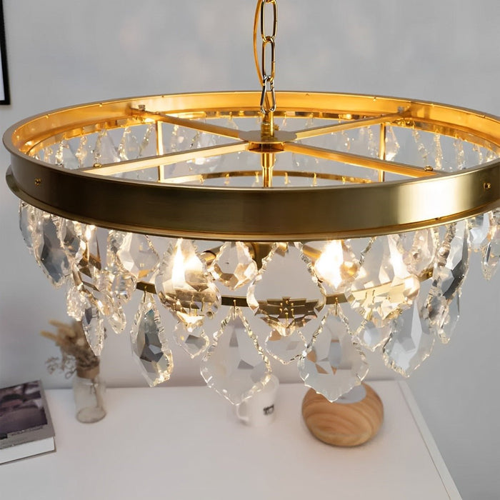 Crystal Raindrop Chandelier, Modern Rustic Round LED Ceiling Light for Dining Room/Living Room/Bar, Adjustable Height