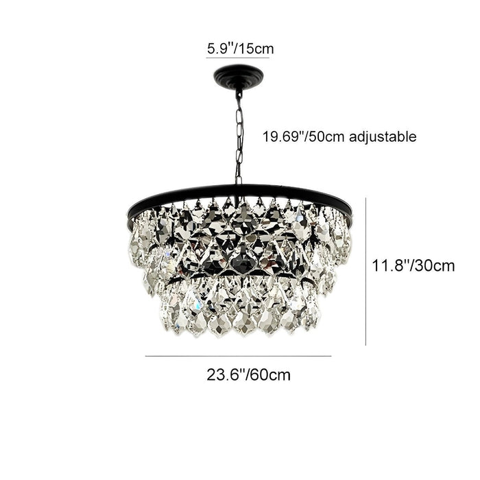 Crystal Raindrop Chandelier, Modern Rustic Round LED Ceiling Light for Dining Room/Living Room/Bar, Adjustable Height