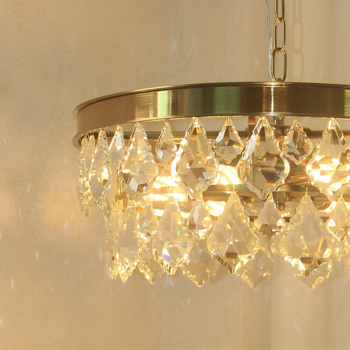 Crystal Raindrop Chandelier, Modern Rustic Round LED Ceiling Light for Dining Room/Living Room/Bar, Adjustable Height