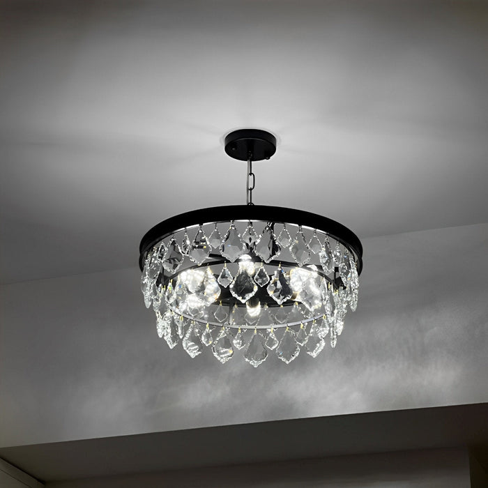 Crystal Raindrop Chandelier, Modern Rustic Round LED Ceiling Light for Dining Room/Living Room/Bar, Adjustable Height