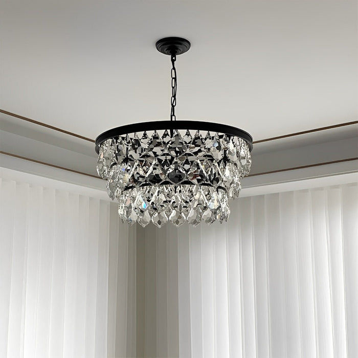 Crystal Raindrop Chandelier, Modern Rustic Round LED Ceiling Light for Dining Room/Living Room/Bar, Adjustable Height