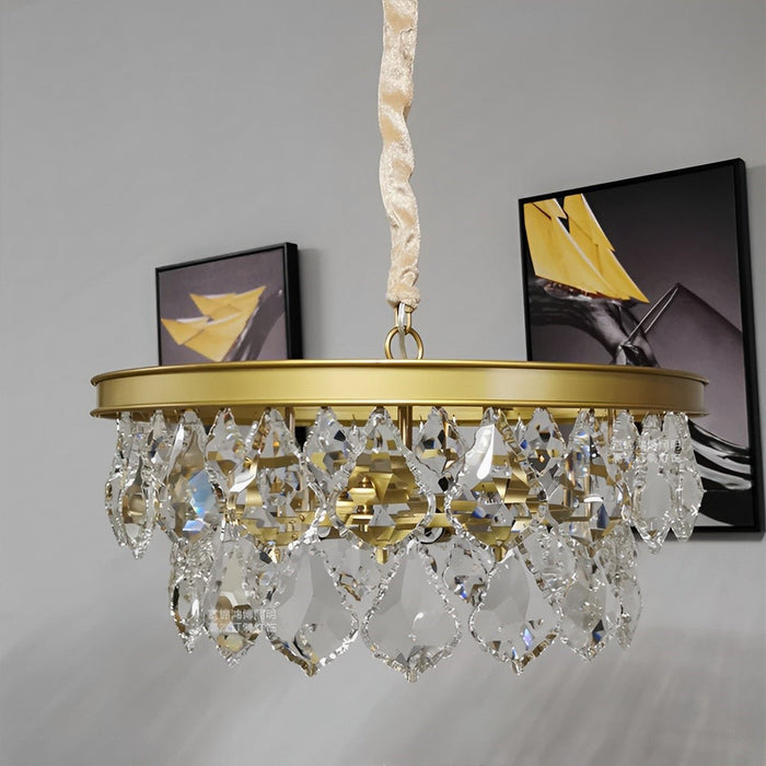 Crystal Raindrop Chandelier, Modern Rustic Round LED Ceiling Light for Dining Room/Living Room/Bar, Adjustable Height