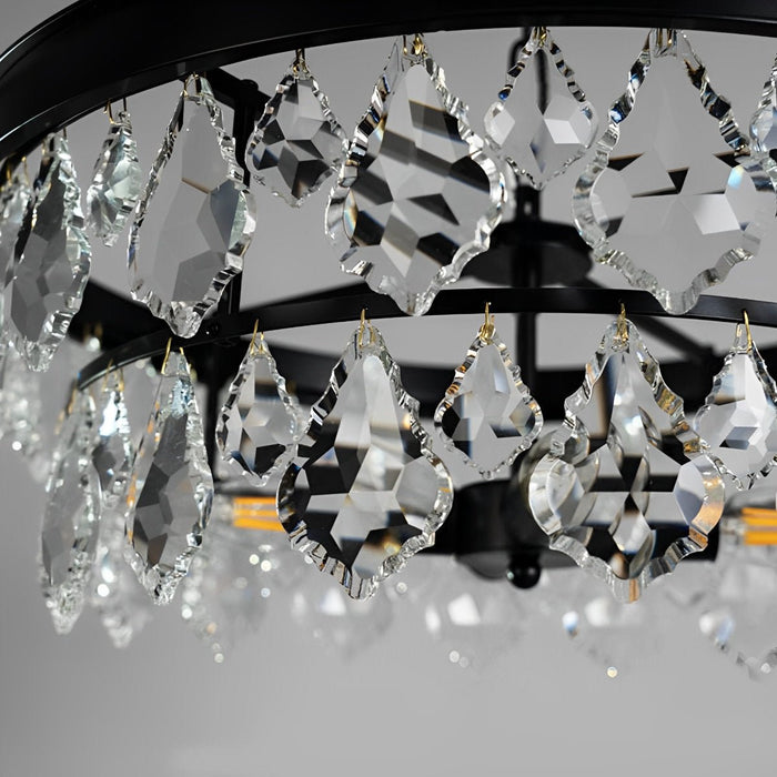 Crystal Raindrop Chandelier, Modern Rustic Round LED Ceiling Light for Dining Room/Living Room/Bar, Adjustable Height