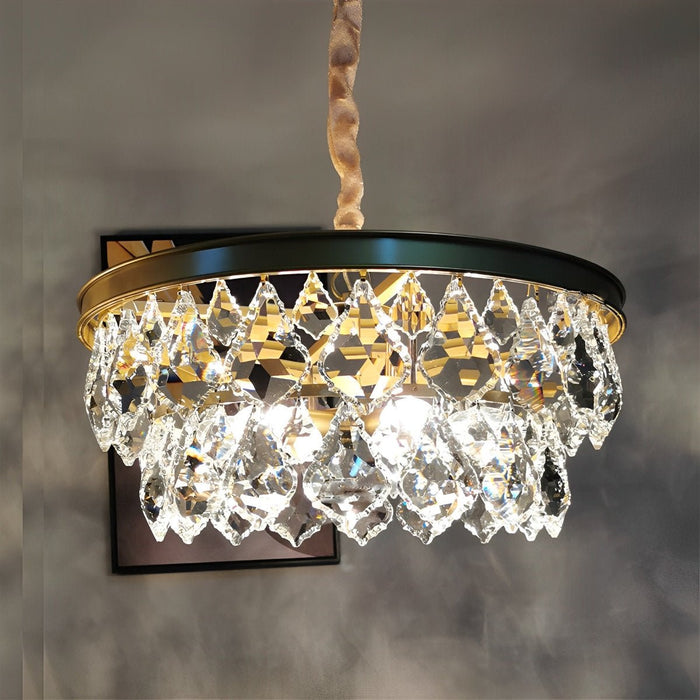 Crystal Raindrop Chandelier, Modern Rustic Round LED Ceiling Light for Dining Room/Living Room/Bar, Adjustable Height