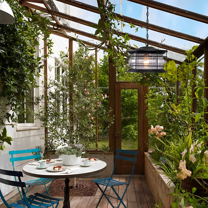 Outdoor Pendant Light, Rustic Modern Black Lantern, Super Bright LED, Adjustable Chain, Sunroom/Patio/Courtyard