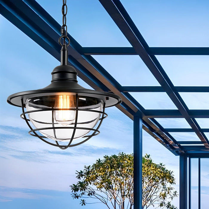 Outdoor Pendant Light, Rustic Modern Black Lantern, Super Bright LED, Adjustable Chain, Sunroom/Patio/Courtyard