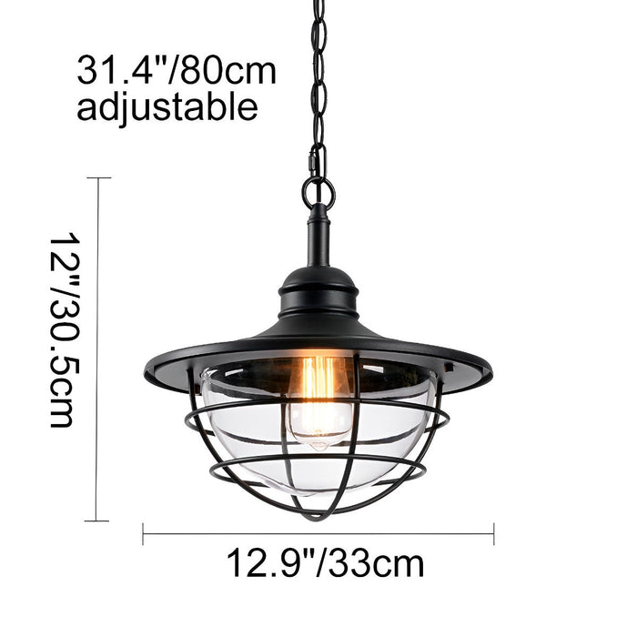 Outdoor Pendant Light, Rustic Modern Black Lantern, Super Bright LED, Adjustable Chain, Sunroom/Patio/Courtyard