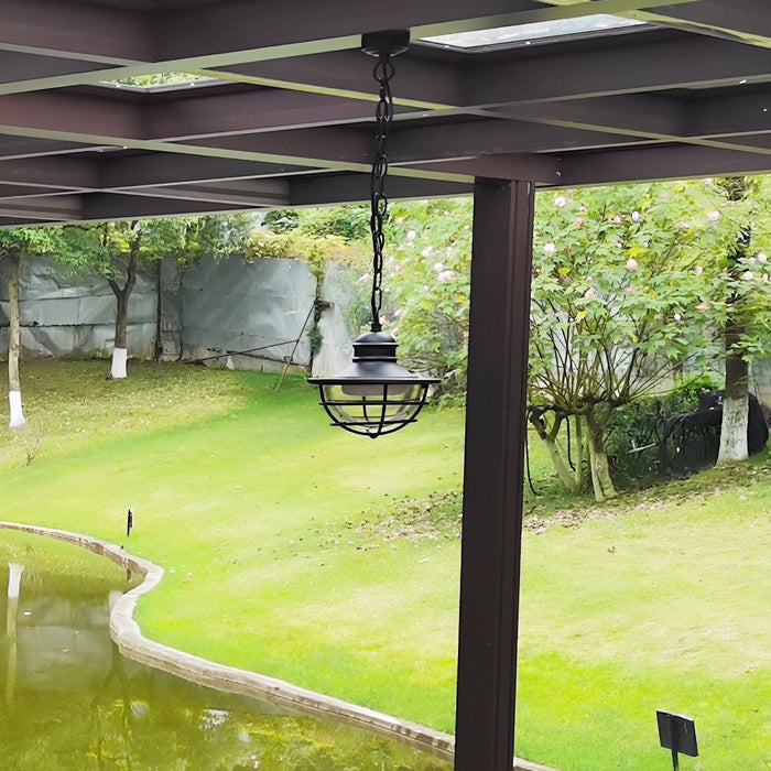 Outdoor Pendant Light, Rustic Modern Black Lantern, Super Bright LED, Adjustable Chain, Sunroom/Patio/Courtyard