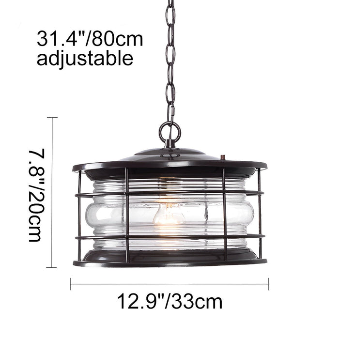 Outdoor Pendant Light, Rustic Modern Black Lantern, Super Bright LED, Adjustable Chain, Sunroom/Patio/Courtyard