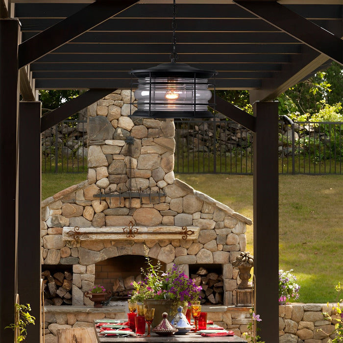 Outdoor Pendant Light, Rustic Modern Black Lantern, Super Bright LED, Adjustable Chain, Sunroom/Patio/Courtyard