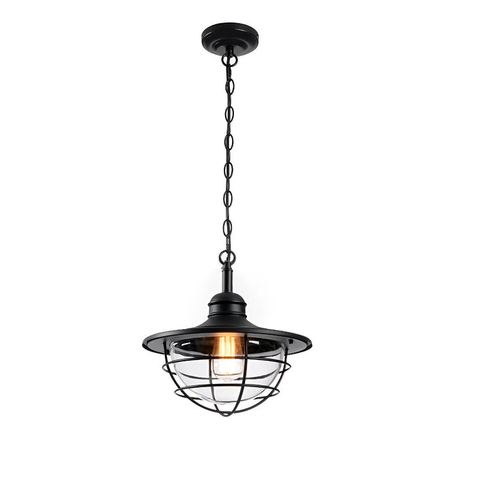 Outdoor Pendant Light, Rustic Modern Black Lantern, Super Bright LED, Adjustable Chain, Sunroom/Patio/Courtyard