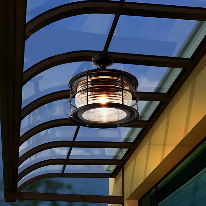 Rustic Modern Outdoor Ceiling Light, Super Bright LED, Black Round for Patio/Sunroom/Courtyard