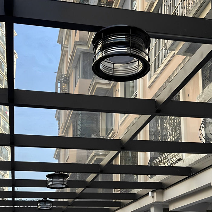 Rustic Modern Outdoor Ceiling Light, Super Bright LED, Black Round for Patio/Sunroom/Courtyard