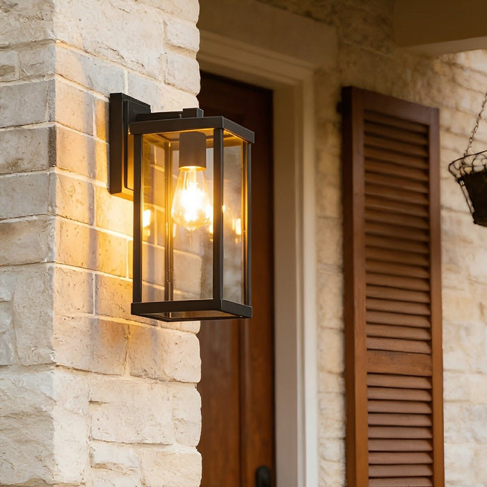 Solar Rustic Rectangular Outdoor LED Porch Wall Sconce - Waterproof Exterior Light Fixture