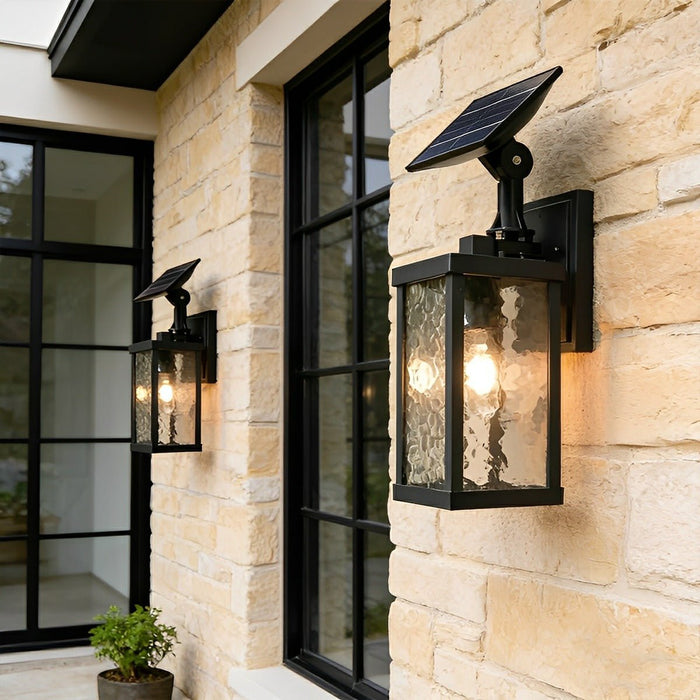 Solar Rustic Rectangular Outdoor LED Porch Wall Sconce - Waterproof Exterior Light Fixture