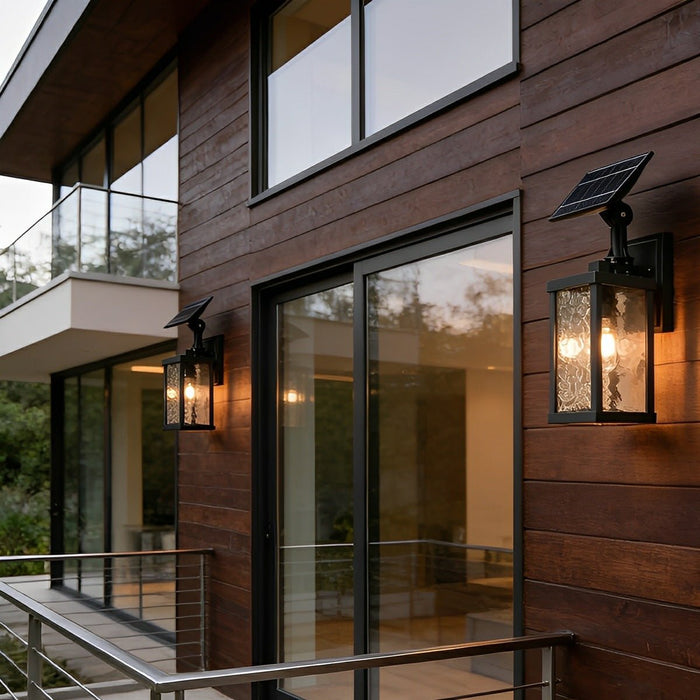 Solar Rustic Rectangular Outdoor LED Porch Wall Sconce - Waterproof Exterior Light Fixture