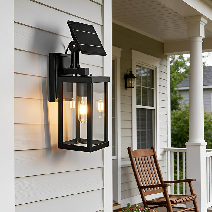 Solar Rustic Rectangular Outdoor LED Porch Wall Sconce - Waterproof Exterior Light Fixture