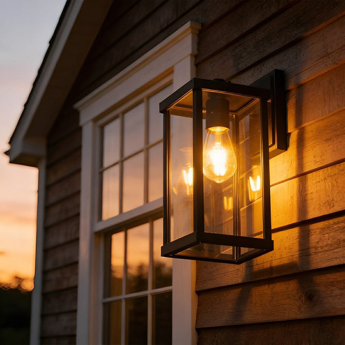 Solar Rustic Rectangular Outdoor LED Porch Wall Sconce - Waterproof Exterior Light Fixture