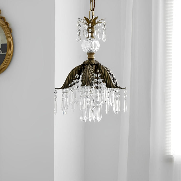 Rustic Retro Flower Crystal Chandelier Lighting - Vintage Brass Pendant Light