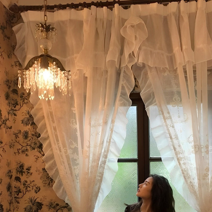 Rustic Retro Flower Crystal Chandelier Lighting - Vintage Brass Pendant Light