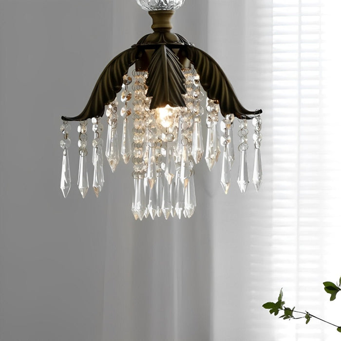 Rustic Retro Flower Crystal Chandelier Lighting - Vintage Brass Pendant Light