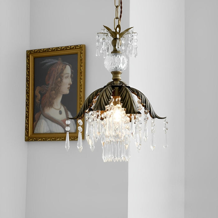 Rustic Retro Flower Crystal Chandelier Lighting - Vintage Brass Pendant Light
