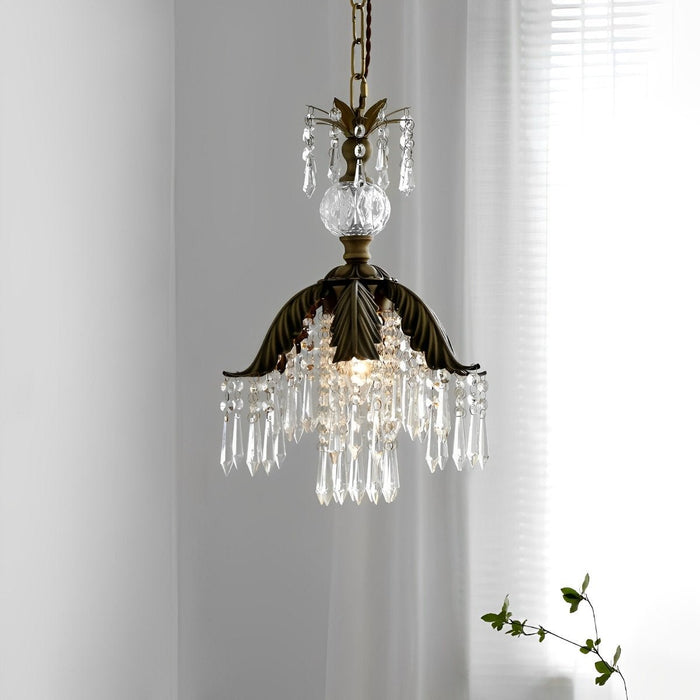 Rustic Retro Flower Crystal Chandelier Lighting - Vintage Brass Pendant Light