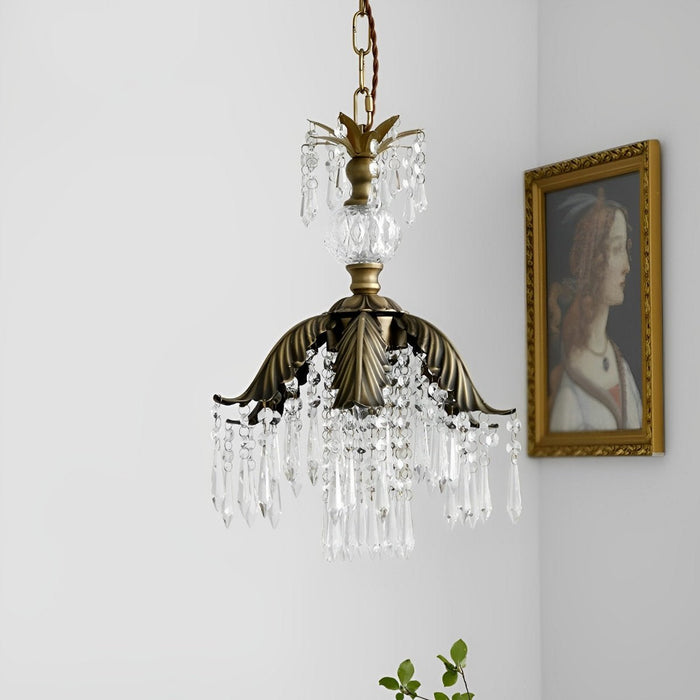Rustic Retro Flower Crystal Chandelier Lighting - Vintage Brass Pendant Light