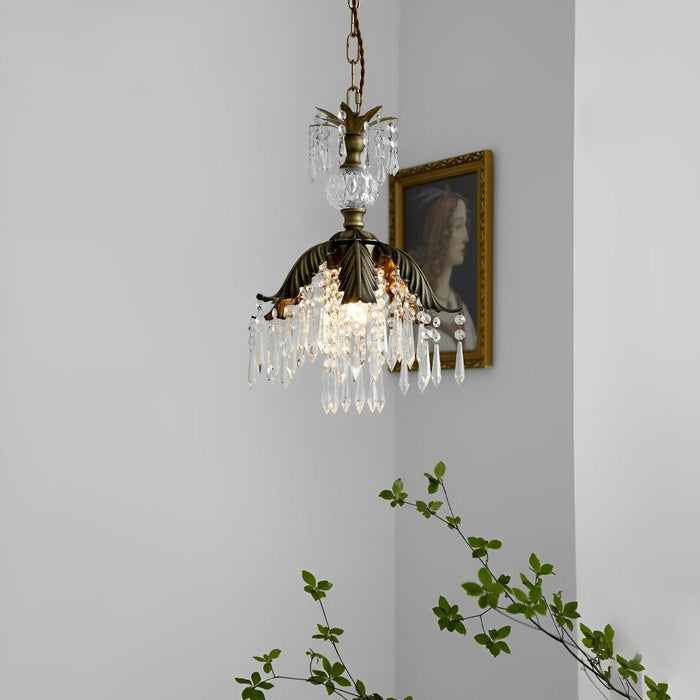 Rustic Retro Flower Crystal Chandelier Lighting - Vintage Brass Pendant Light