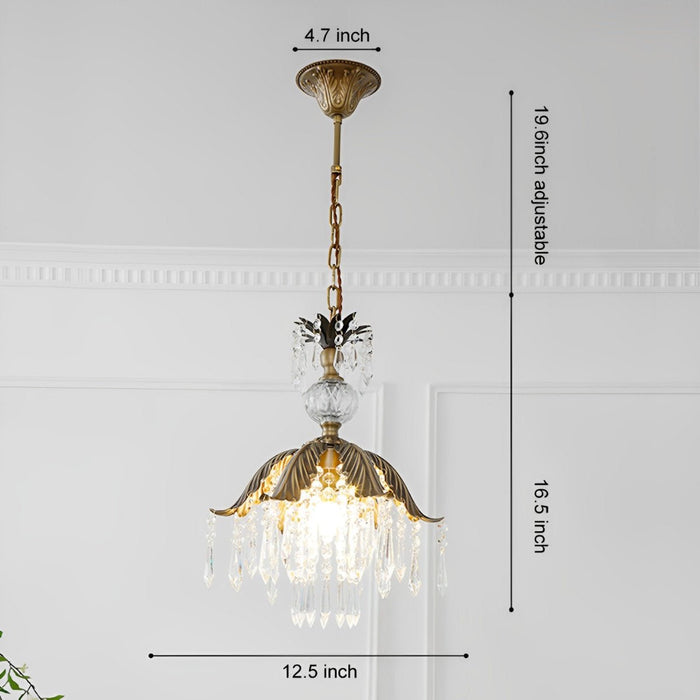 Rustic Retro Flower Crystal Chandelier Lighting - Vintage Brass Pendant Light