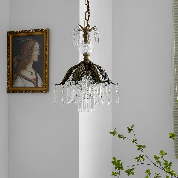 Rustic Retro Flower Crystal Chandelier Lighting - Vintage Brass Pendant Light