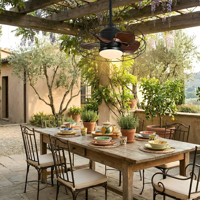Rustic Round Outdoor DC Motor Reverse Ceiling Fan Light - Remote Control, All-Season Airflow