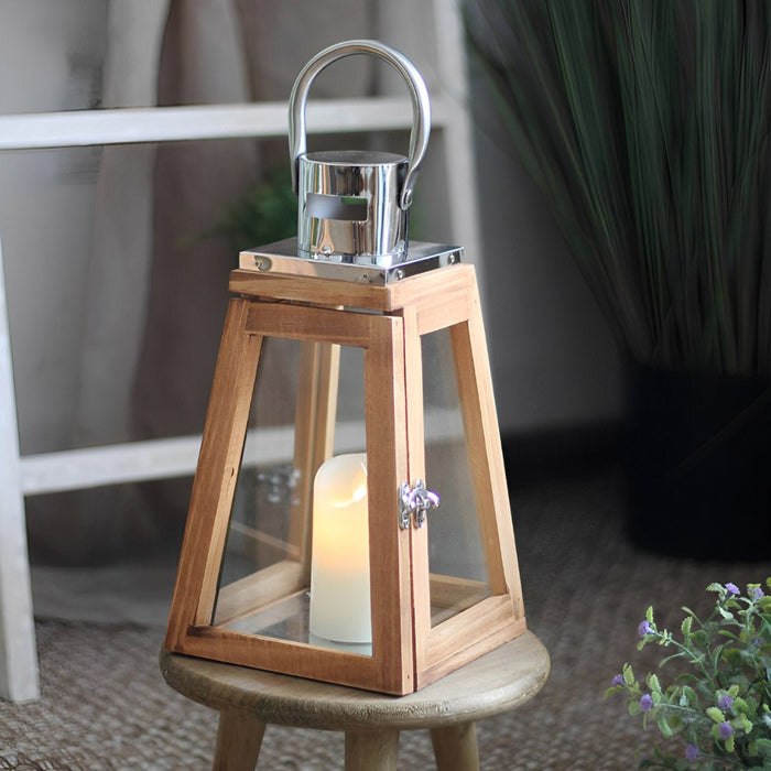 LED Candle Holder Lantern - Set of 3 Rustic Wood - Handmade Decorative Lanterns