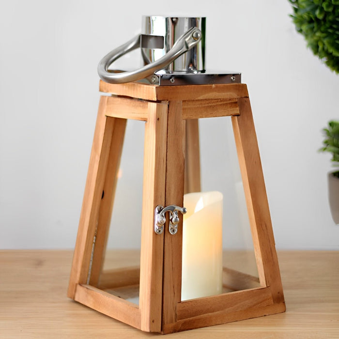 LED Candle Holder Lantern - Set of 3 Rustic Wood - Handmade Decorative Lanterns