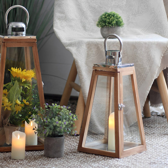 LED Candle Holder Lantern - Set of 3 Rustic Wood - Handmade Decorative Lanterns