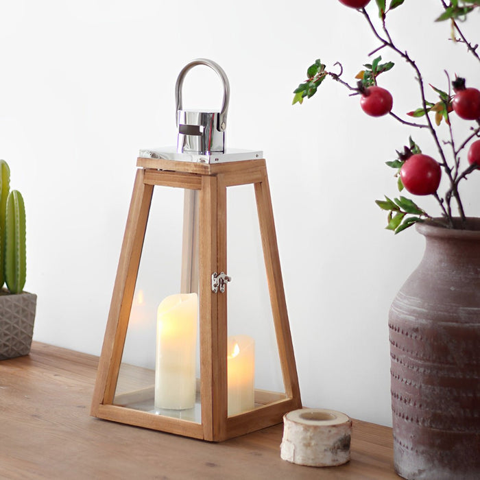 LED Candle Holder Lantern - Set of 3 Rustic Wood - Handmade Decorative Lanterns