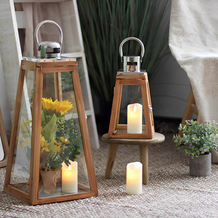 LED Candle Holder Lantern - Set of 3 Rustic Wood - Handmade Decorative Lanterns