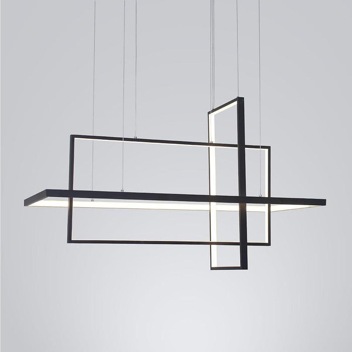 33'' Three-Part Futuristic Square Rectangular Hybrid Aluminum Chandelier with Capable Ambient Lights