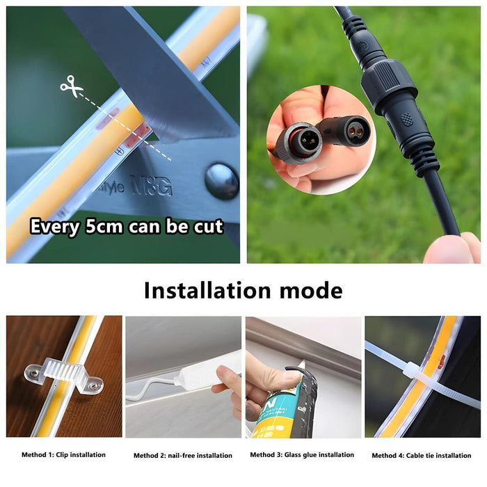 Solar COB Flexible Linear Light - Outdoor Recessed / Indoor Stripe, Waterproof DIY LED