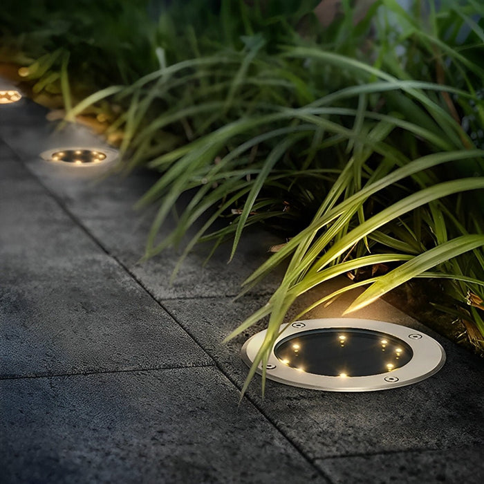 Solar LED In-Ground Lights - Waterproof Outdoor Path Lamp, Circular Shape, Automatic Illumination