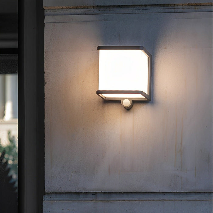 Solar Motion Sensor Geometric Outdoor LED Porch Wall Light - Waterproof Exterior Illumination for Modern Homes