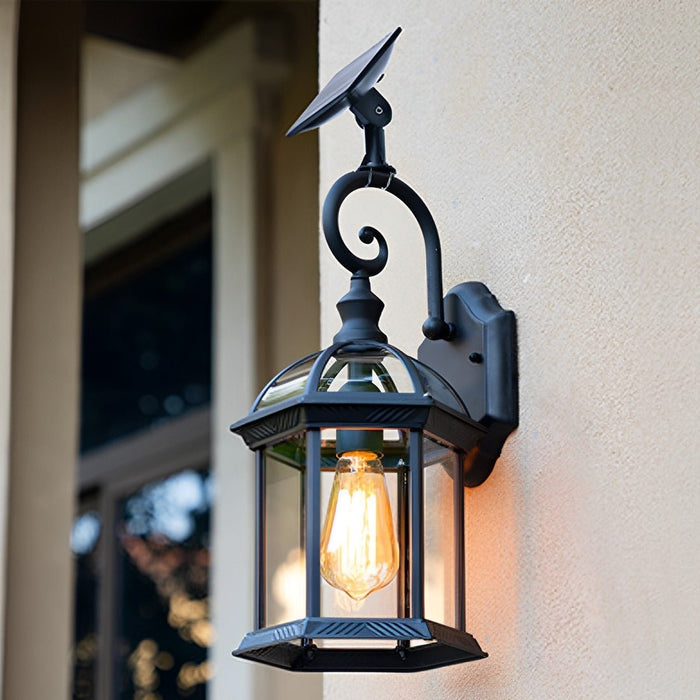 Solar Dusk to Dawn Wall Sconce, IP56 Waterproof Outdoor LED Porch/Patio/Gazebo Light, Rustic Farmhouse Exterior Lantern