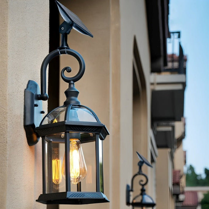 Solar Dusk to Dawn Wall Sconce, IP56 Waterproof Outdoor LED Porch/Patio/Gazebo Light, Rustic Farmhouse Exterior Lantern