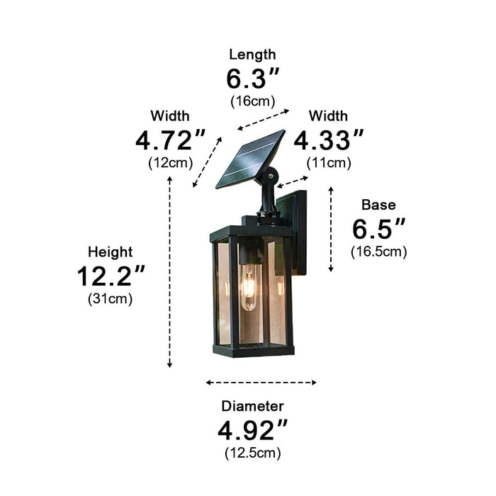 Solar Rustic Rectangular Outdoor LED Porch Wall Sconce - Waterproof Exterior Light Fixture