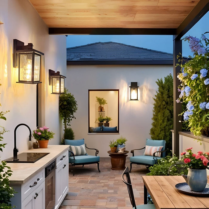 Solar Rustic Rectangular Outdoor LED Porch Wall Sconce - Waterproof Exterior Light Fixture