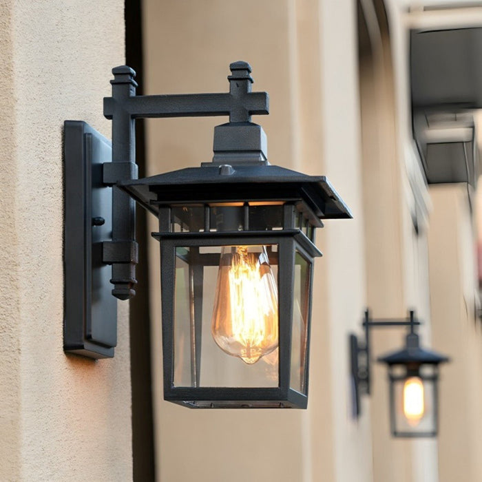 Outdoor Porch Wall Light - Solar Powered, Rustic Square, Waterproof LED Fixture