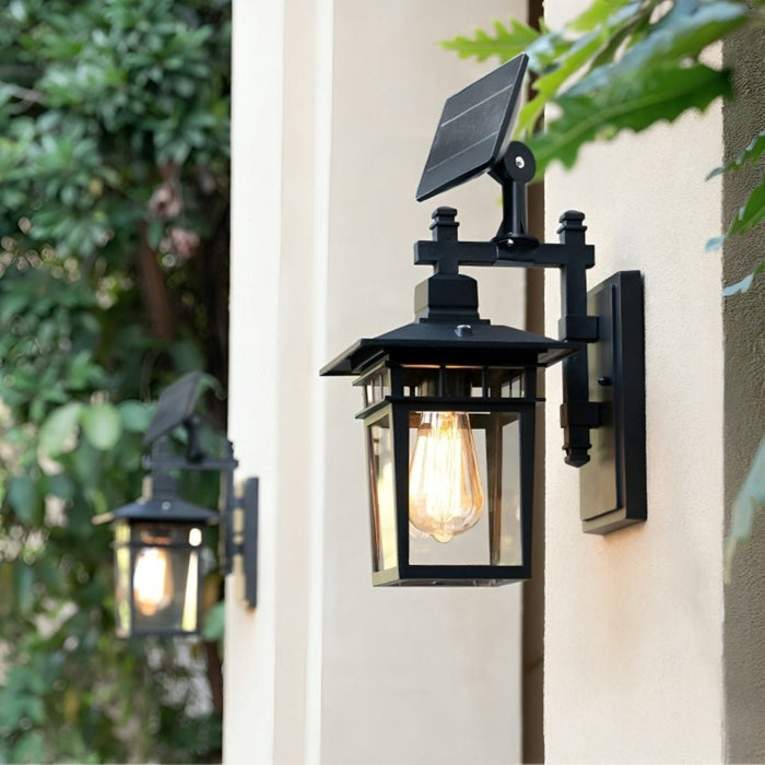 Outdoor Porch Wall Light - Solar Powered, Rustic Square, Waterproof LED Fixture
