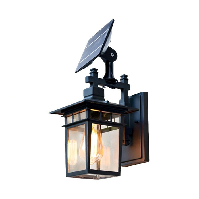 Outdoor Porch Wall Light - Solar Powered, Rustic Square, Waterproof LED Fixture