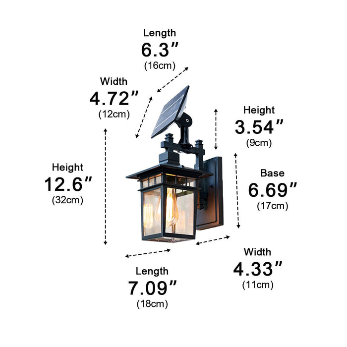 Outdoor Porch Wall Light - Solar Powered, Rustic Square, Waterproof LED Fixture