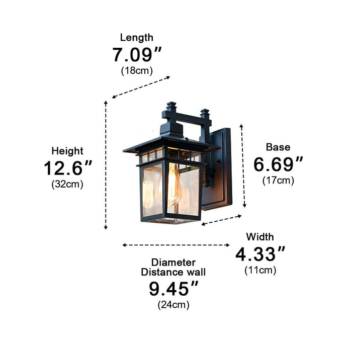 Outdoor Porch Wall Light - Solar Powered, Rustic Square, Waterproof LED Fixture
